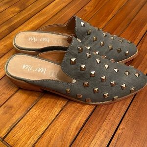 Mi.iM Studded Leather Mules Gray Silver Studded
